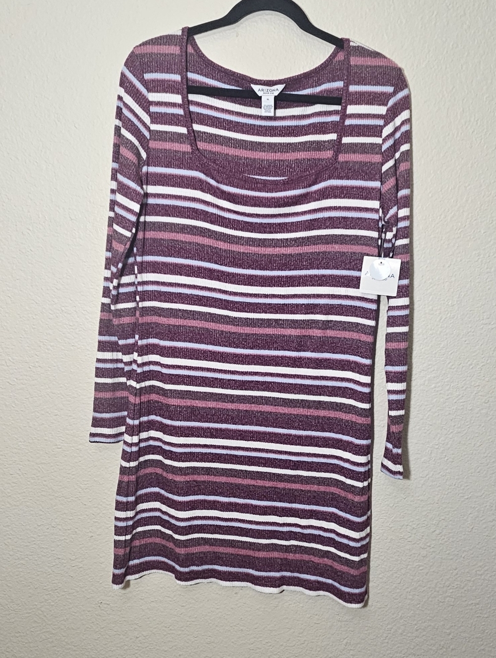 Arizona Jean Company Long Sleeve Striped Knit Dress in Wine and White